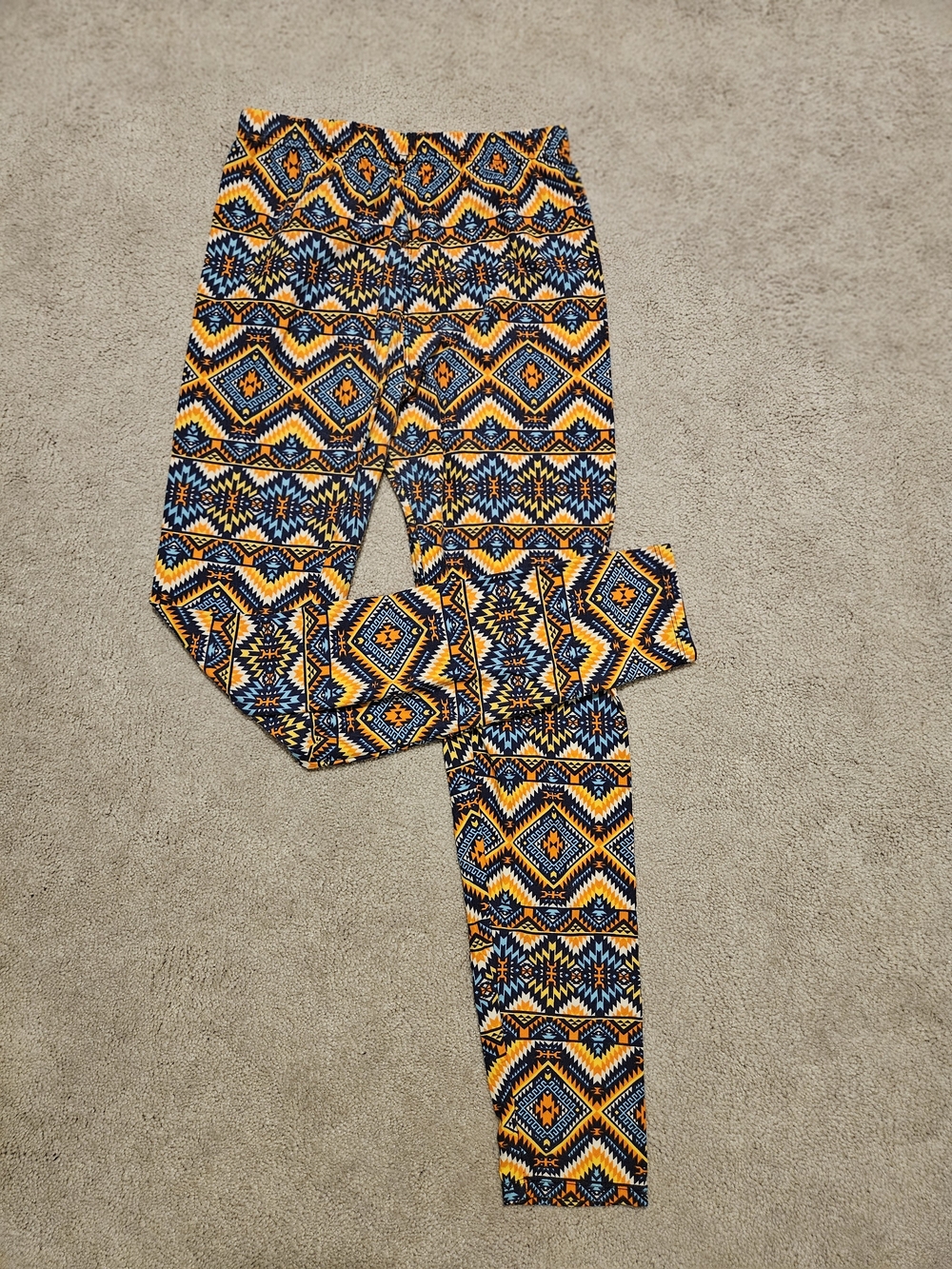 Women’s Aztec Print Stretch Leggings - Blue & Yellow